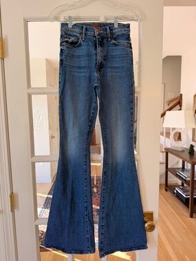 MOTHER Medium Blue High-Rise Flare Jeans